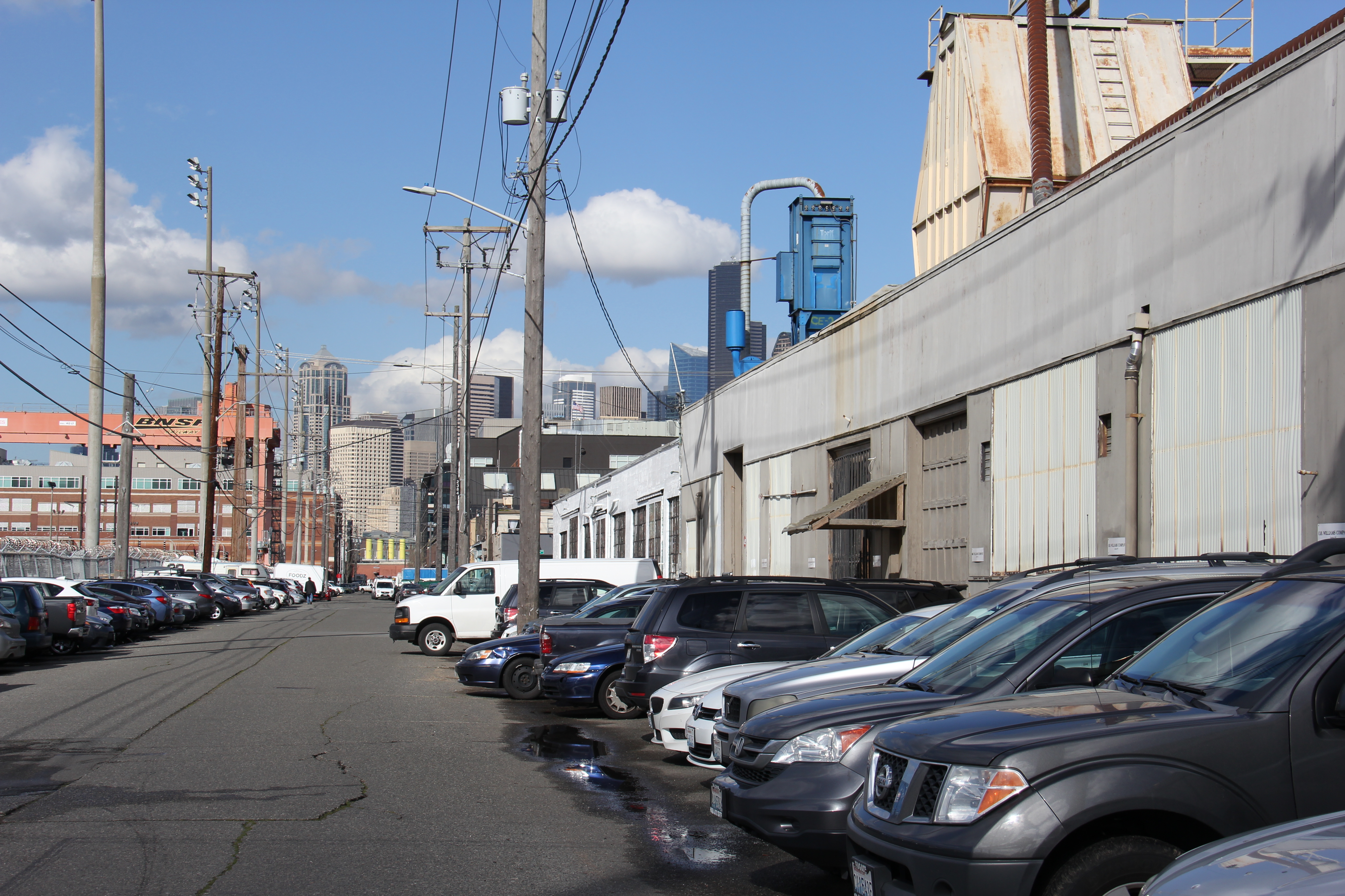 Parked cars pack the rights of way off Utah Avenue, south of Holgate Street, in Seattle's SODO neighborhood