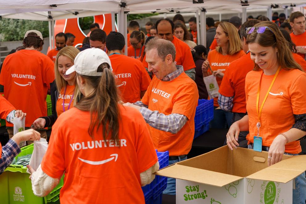 Amazon volunteers help out at a Seattle event