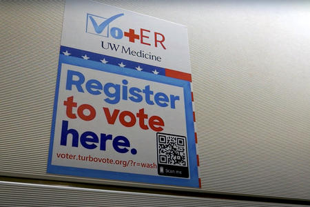 Harborview Medical Center has set up a voter registration kiosk in its emergency department to allow patients an avenue to acquire a ballot, without leaving the hospital. (UW Medicine)