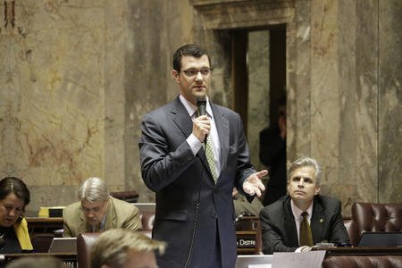 Joe Fain hold microphone on state Senate floor 