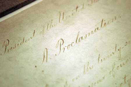 Close up image of the emancipation proclamation