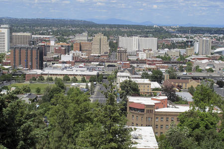 aerial view of downtown Spokane