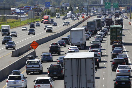 Traffic is shown on Interstate 5 in Fife.