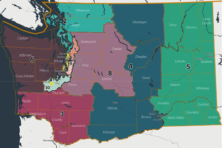 Map of newly proposed WA congressional districts