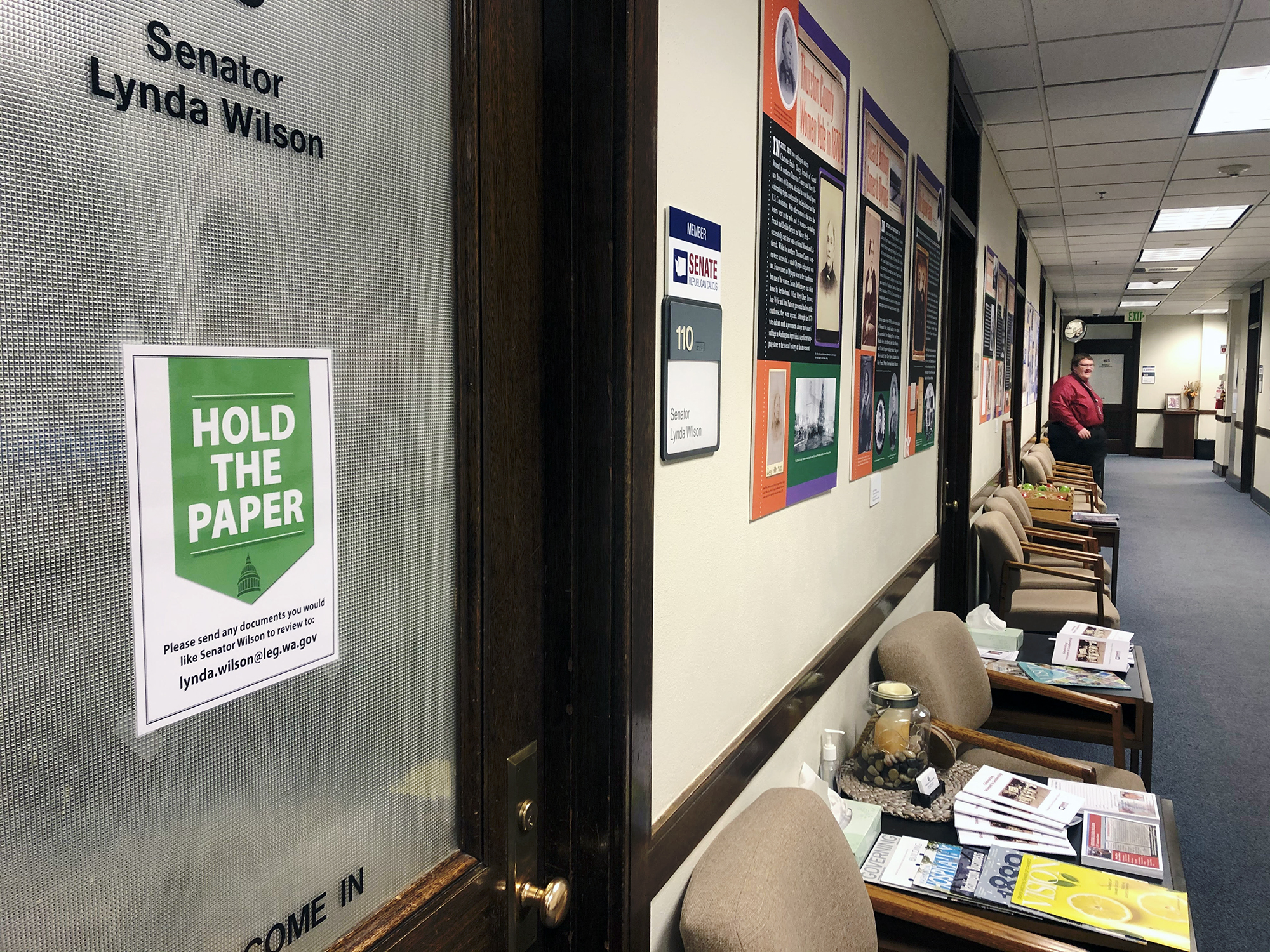A door to a state senator's office.
