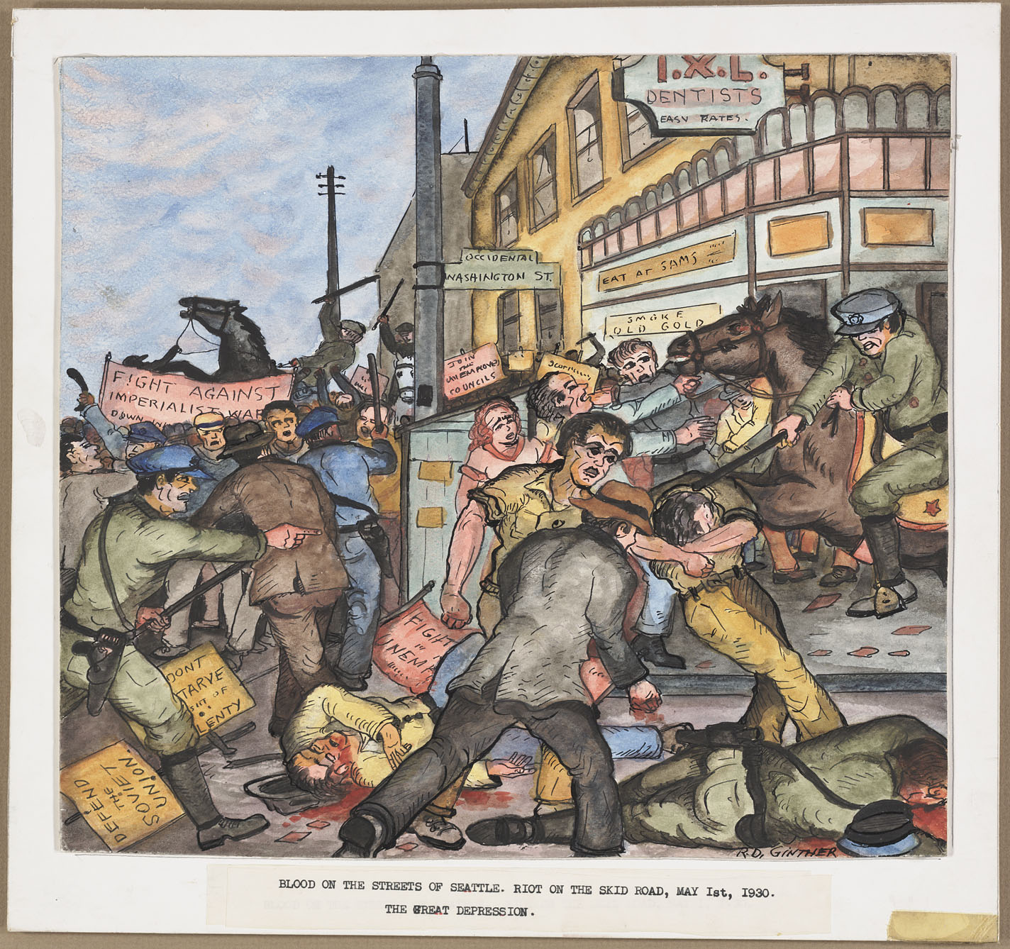 a painting of a riot