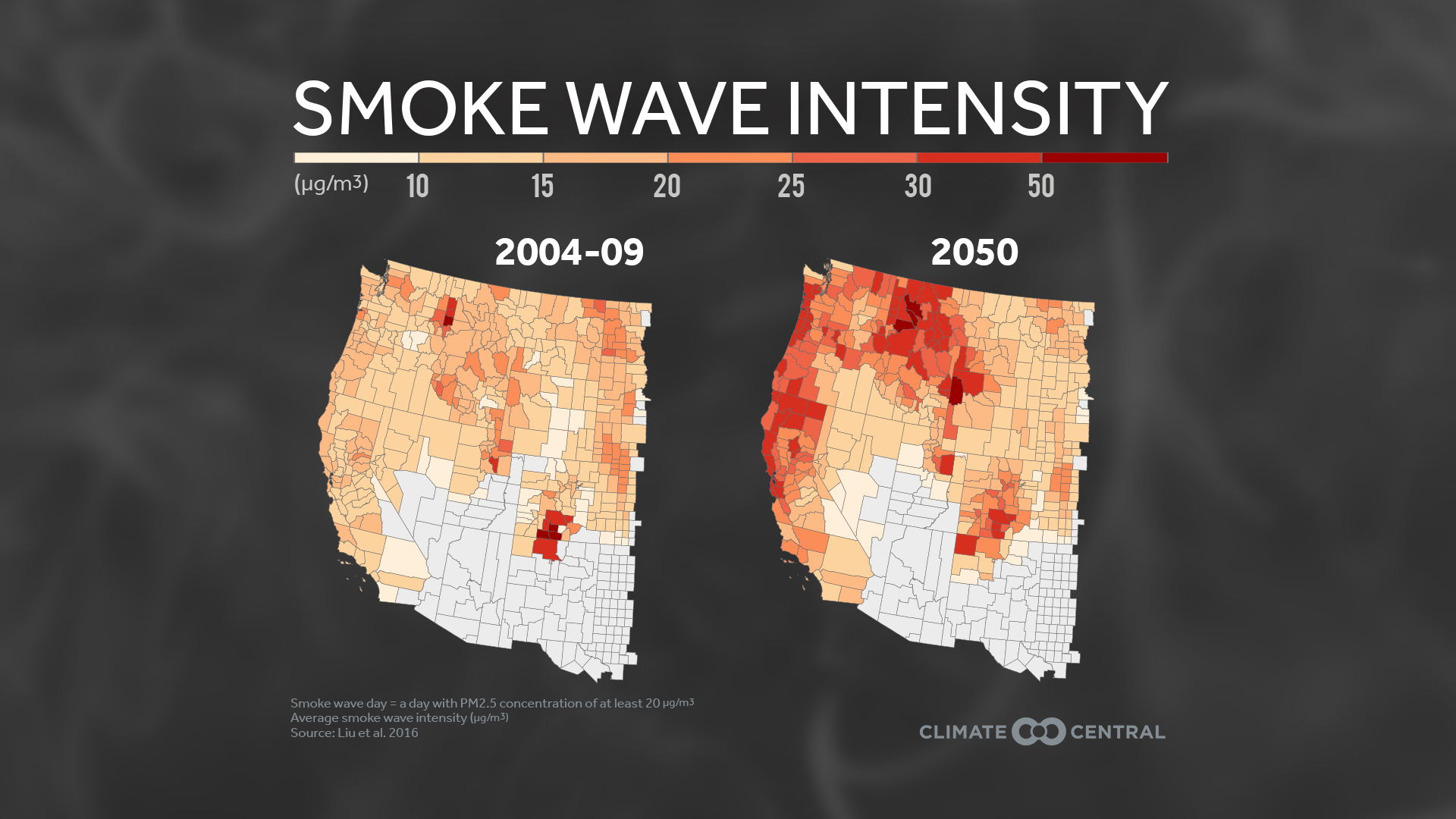 Map showing increase in smoke in Washington