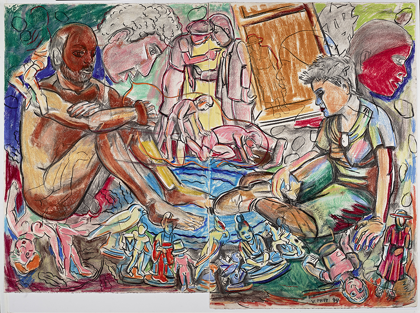 Viola Frey, “The Discussion I” (1994), pastel on paper PHOTO CREDIT: Courtesy of James Harris Gallery