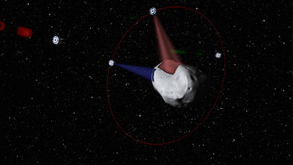 Artist's rendering of prospecting an asteroid for resources