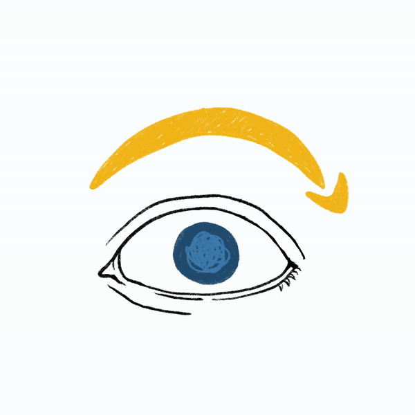 a blinking eye with an upside down amazon arrow eyebrow