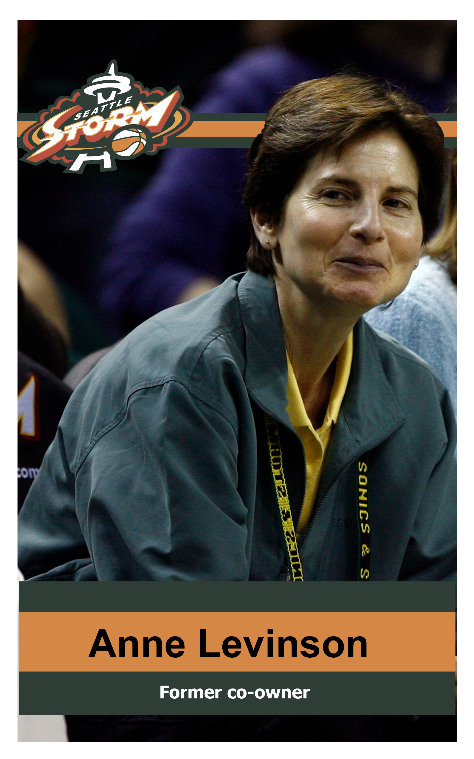 Stylized basketball card of former Storm co-owner Anne Levinson
