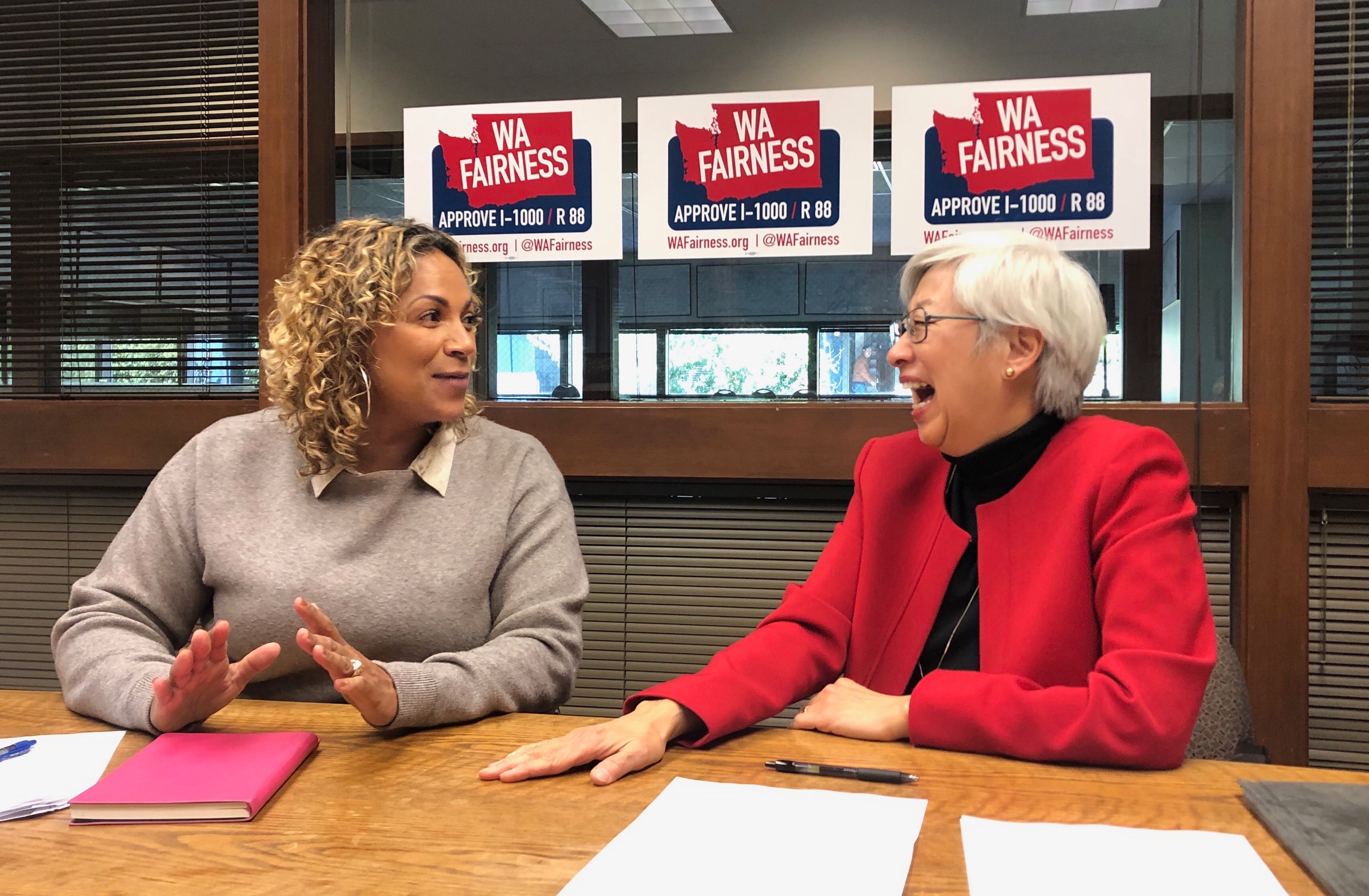 April Sims and Martha Choe, co-chairs of the Washington Fairness Coalition, during a recent interview.