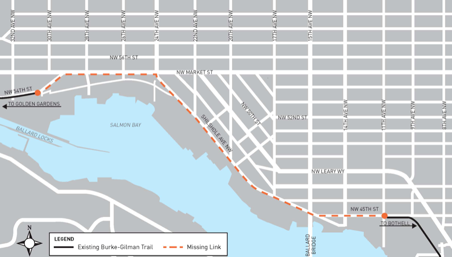 The proposed route of the final part of the Burke-Gilman Trail runs along Shilshole Avenue NW, where some businesses the effects. Credit: City of Seattle