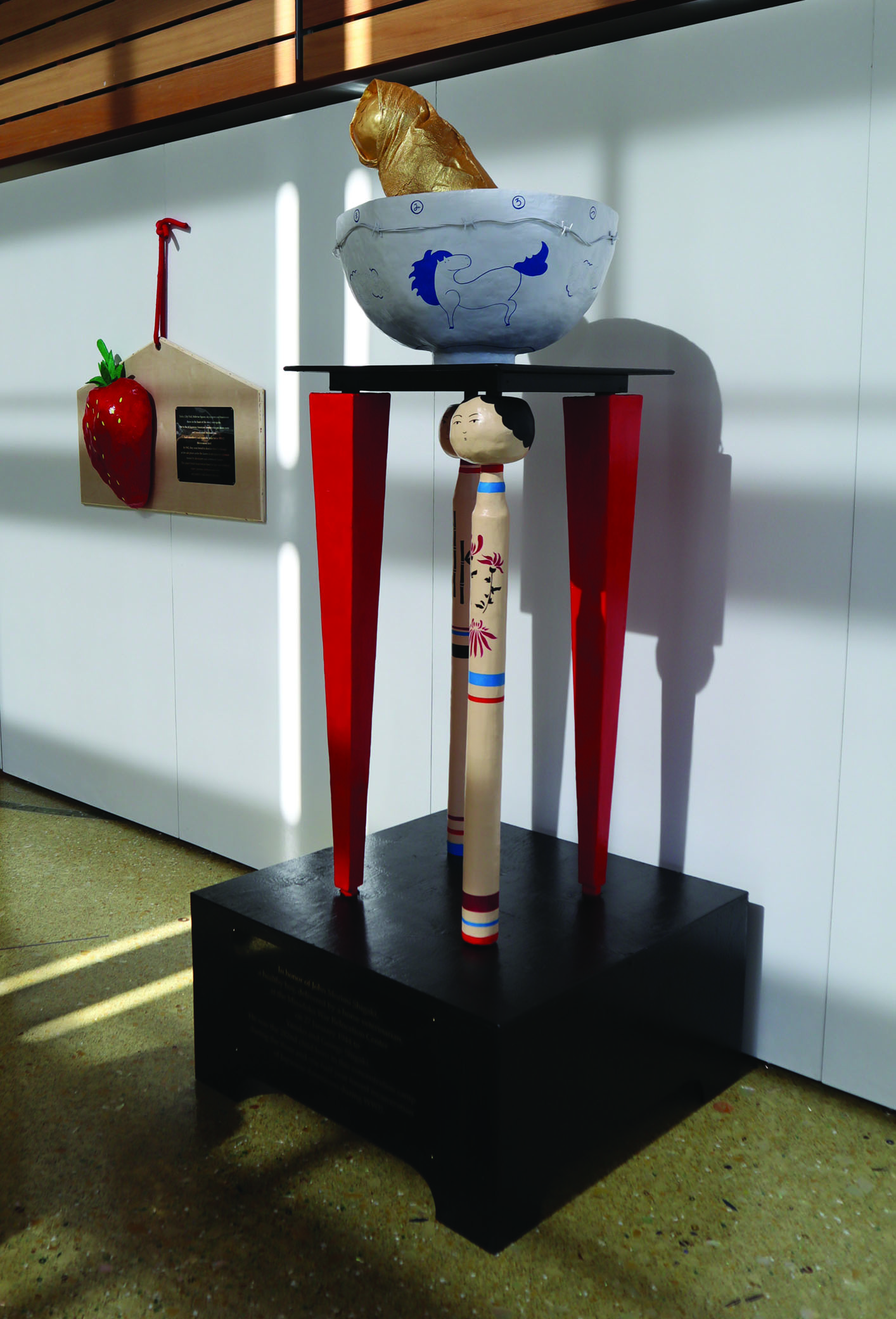 Sculpture with strawberry and papier maché 