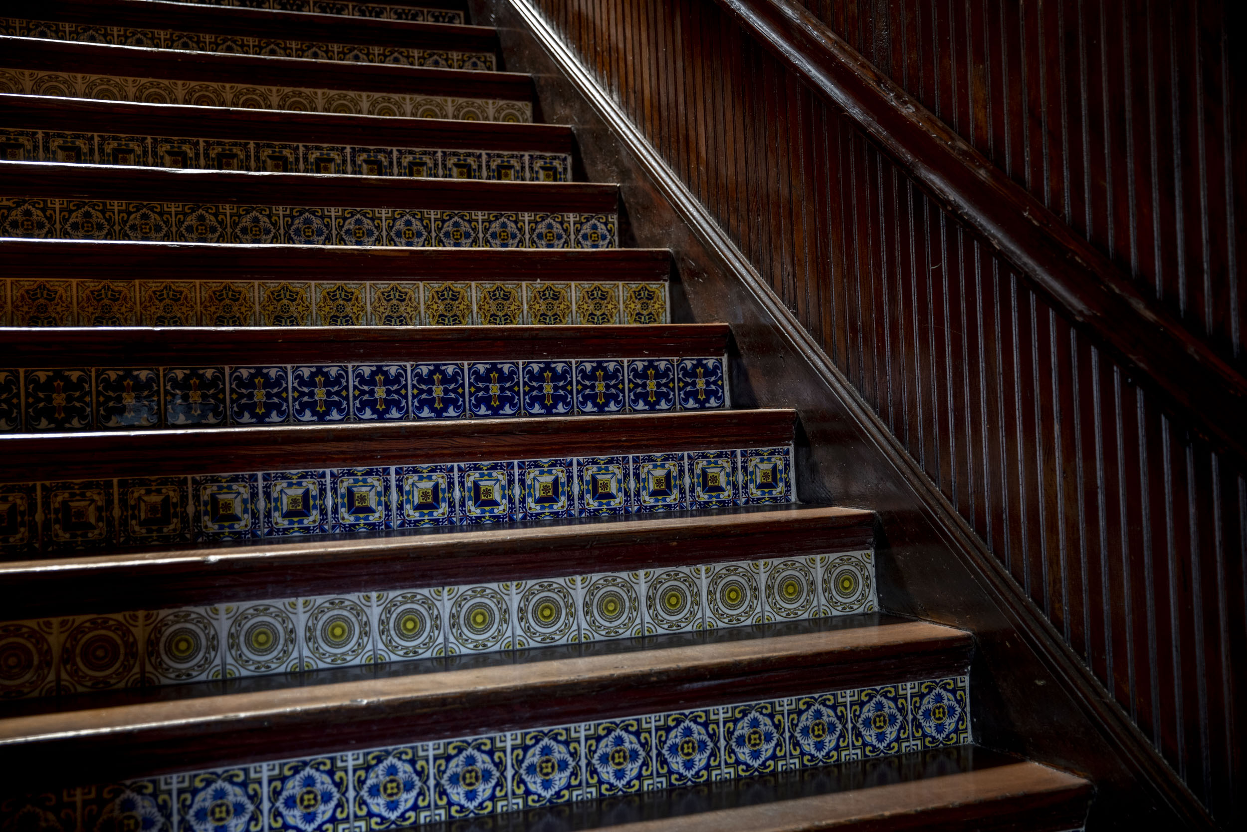 The original stairs of the Bertoldi Block, built in 1904 and currently owned by John Bennett, in the Georgetown neighborhood of Seattle on May 8, 2019. (Photo by Dorothy Edwards/Crosscut)
