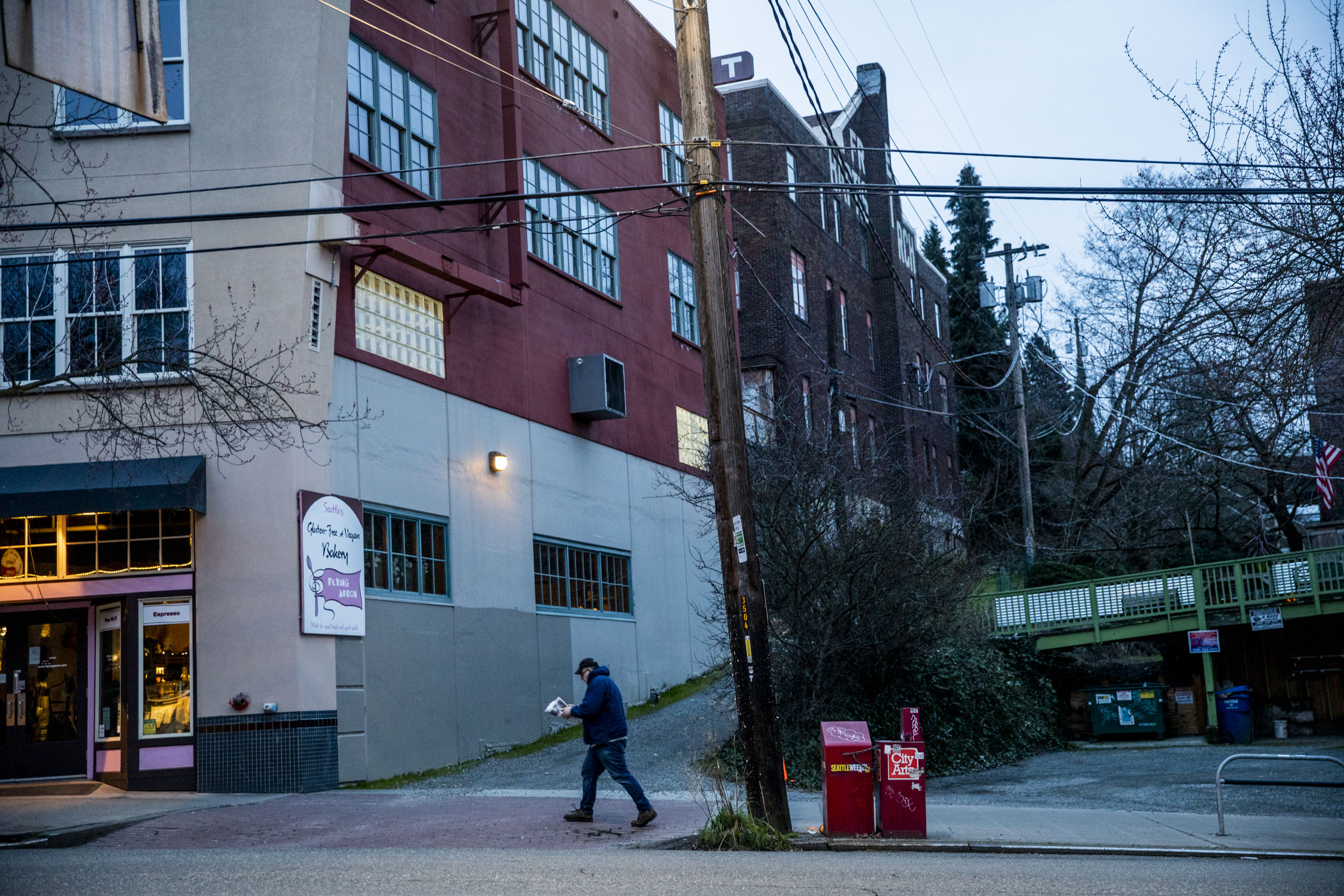 Doug Latta, 58, completes his final delivery route for the Seattle Weekly.