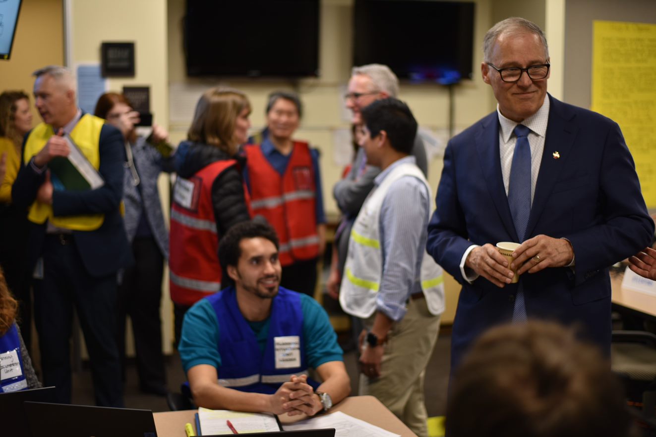 Gov. Jay Inslee visits the King County Health and Medical Area Command on January 29, 2020. 