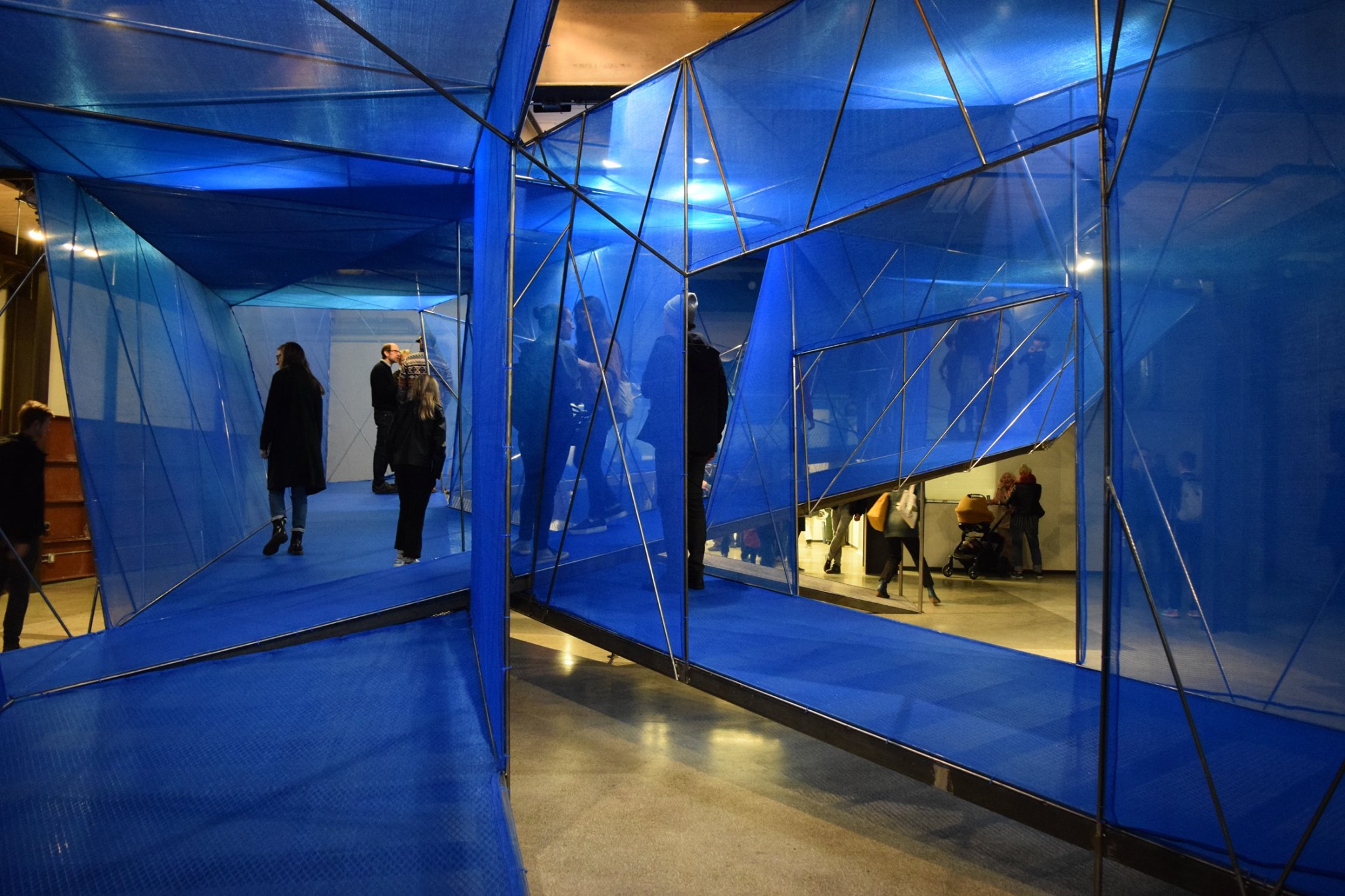 gallery with blue hallways