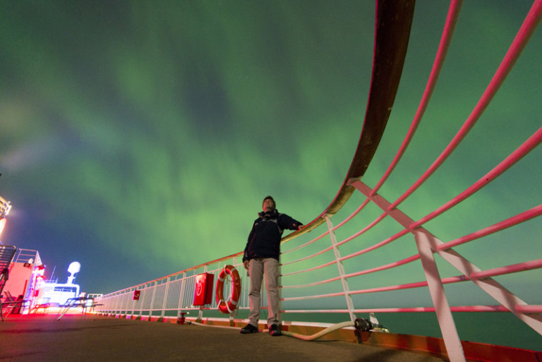 The Aurora Borealis, photographed from the sun deck of M/S Trollfjord.