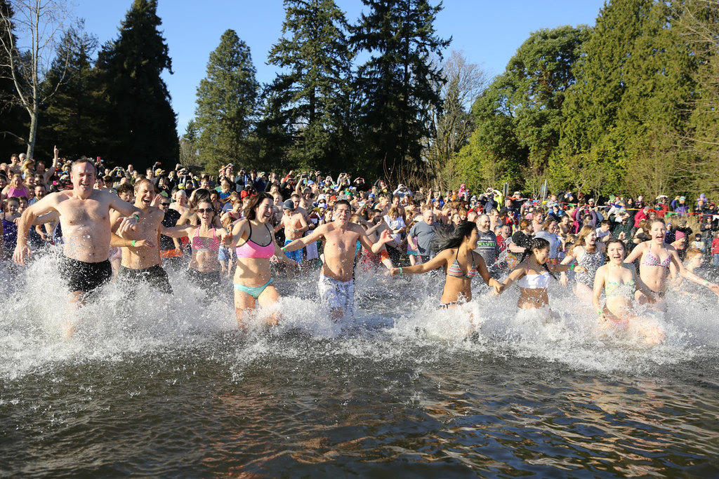 People rushing into open water