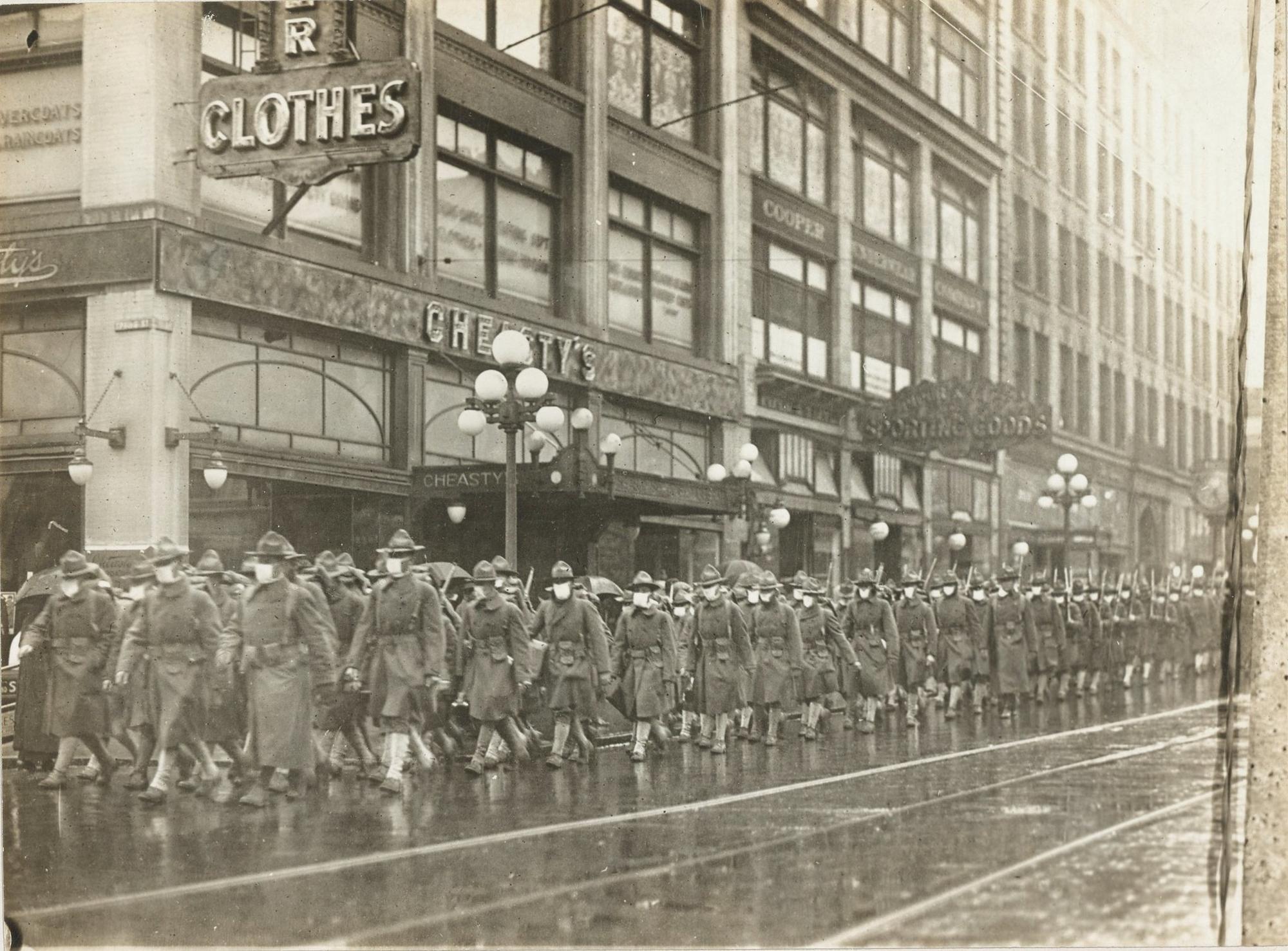 soldiers with masks walk in seattle