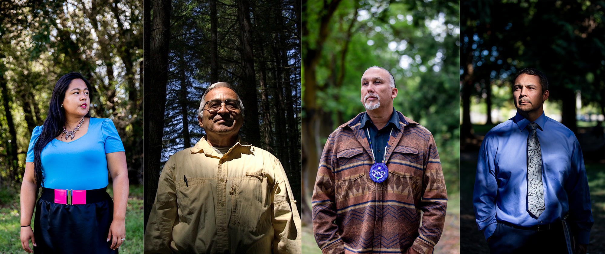 From left, Emily Washines, founder of Native friends. (Photo by Dorothy Edwards/Crosscut) Ernesto Alvarado, research associate professor at the University of Washington. (Photo by Sarah Hoffman/Crosscut) Steve Rigdon, general manager for Yakima Forest Products, and Cody Desautel, Natural Resource Director for the Confederated Tribes of the Colville Reservation. (Photos by Dorothy Edwards/Crosscut)