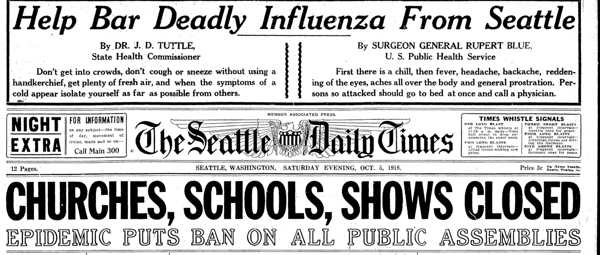Newspaper clip of headline from Seattle's pandemic era