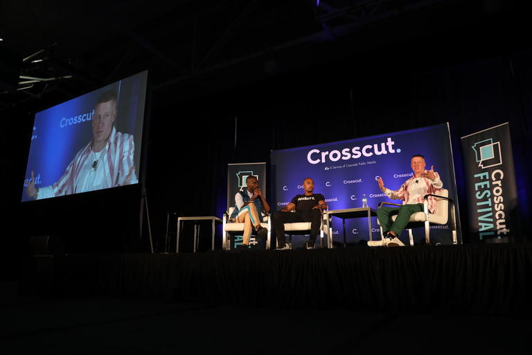 Macklemore and Seahawks' Doug Baldwin talk to Deray McKesson at the Crosscut Ideas Festival
