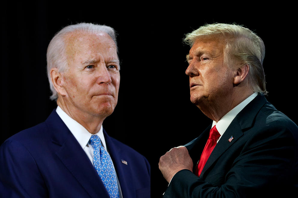 Split image of Joe Biden and Donald Trump