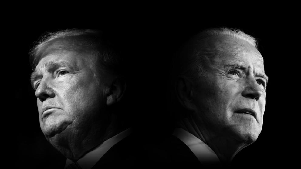 Donald Trump and Joe Biden in profile.