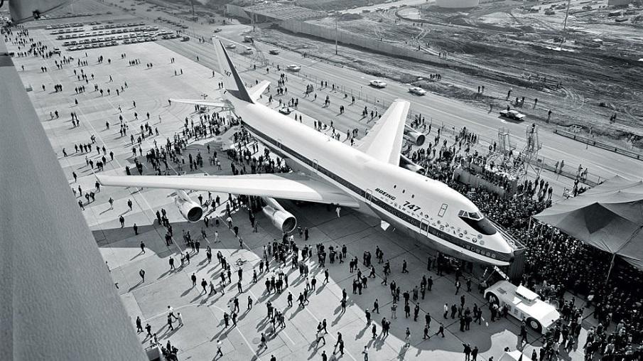 Boeing rolls out the first 747 in September, 1968. Photo courtesy of Boeing.