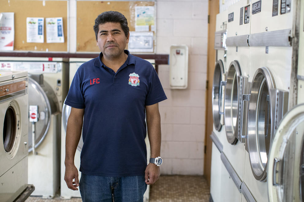 Man in a laundromat
