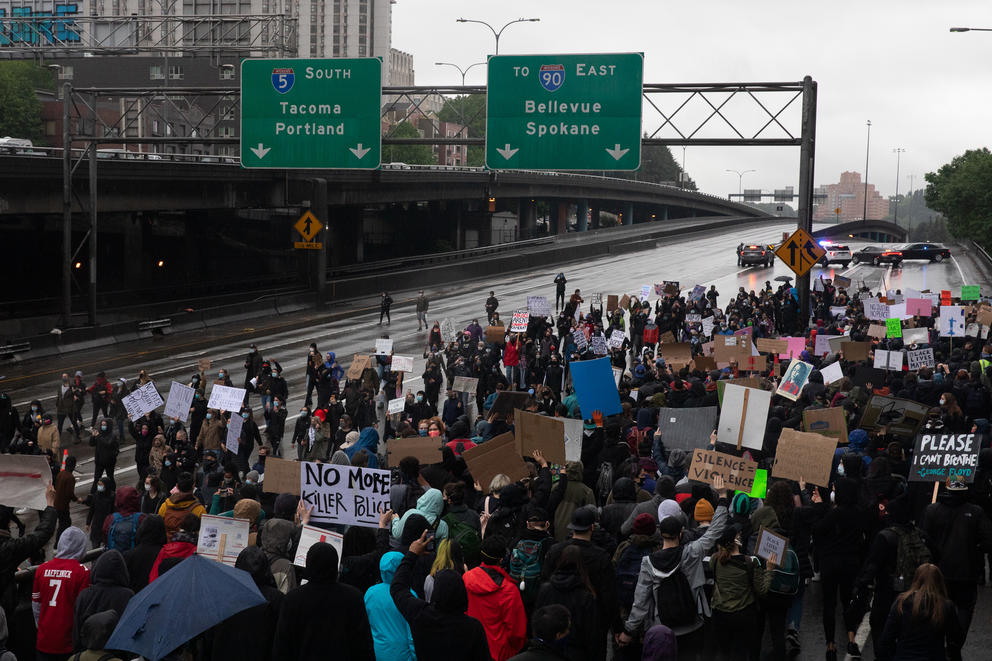 Demonstrators shut down Interstate 5