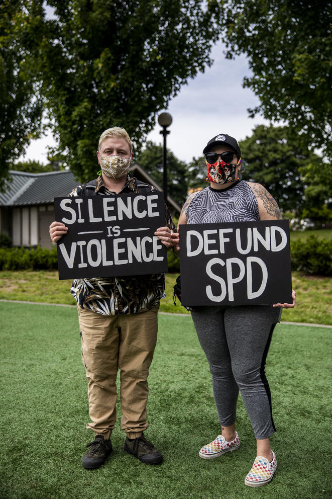 Portrait of two protesters