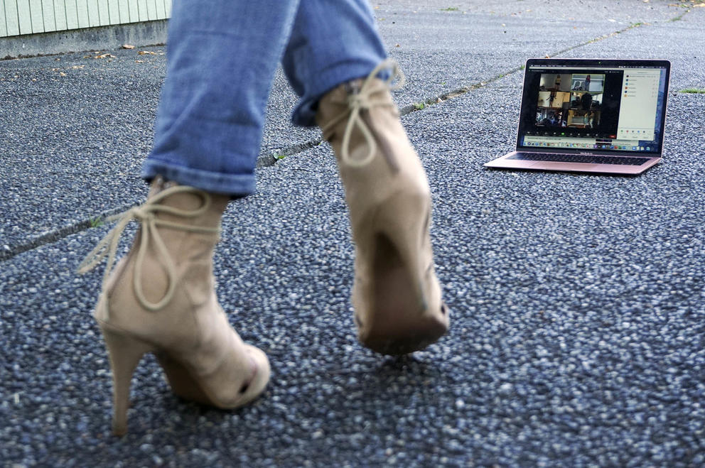 Close up of Vanessa Villalobos feet with laptop in distance