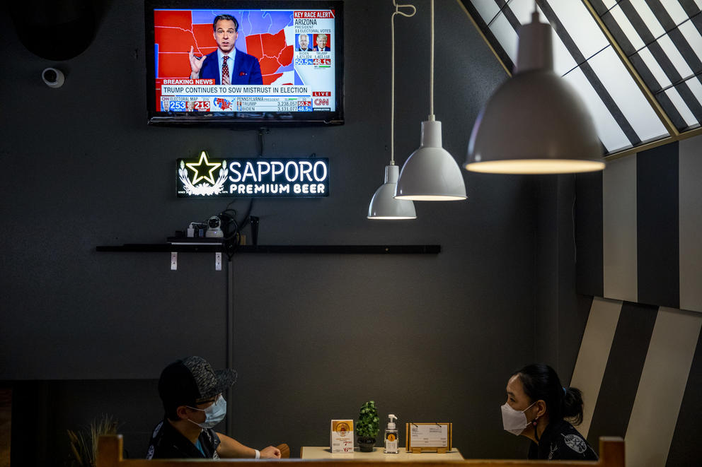 TV with election coverage in a bar