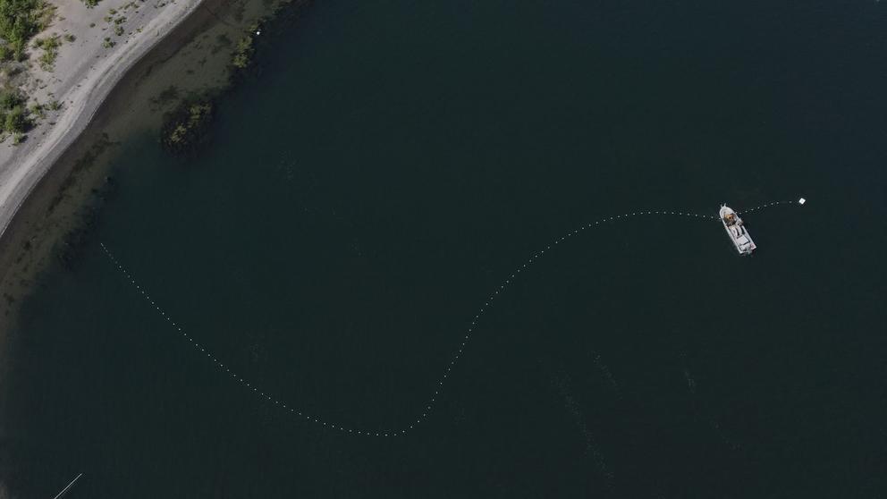 Aerial view of a boat on the water