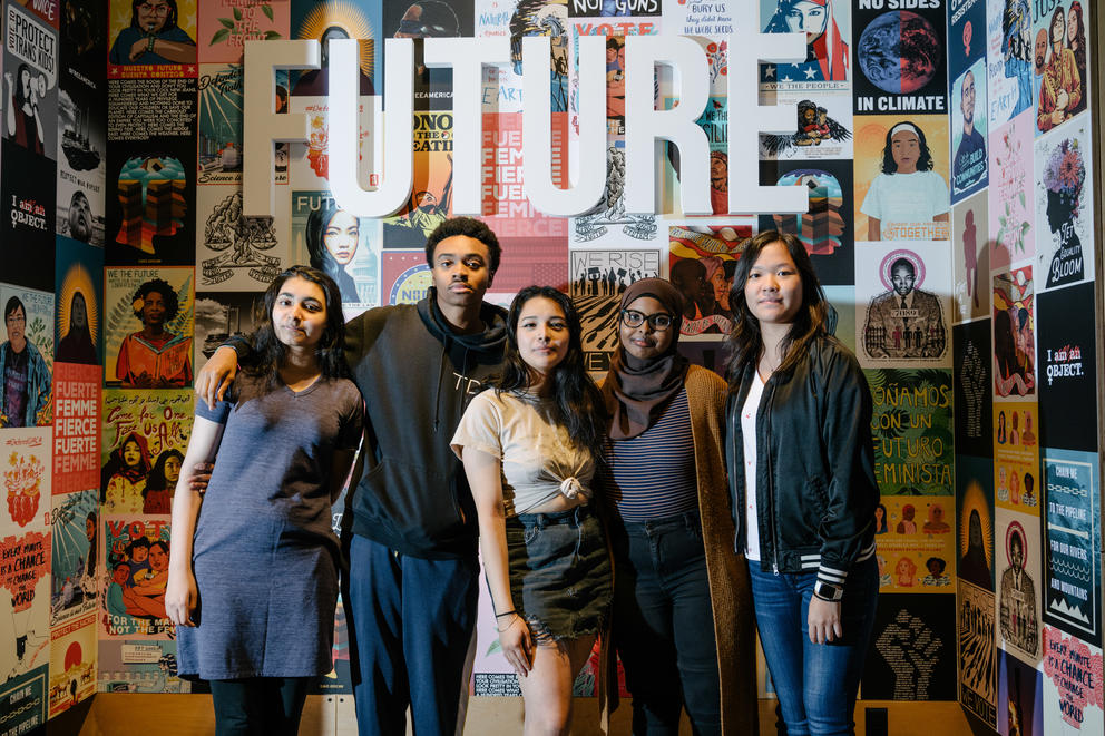 Youth ambassadors in front of the word future