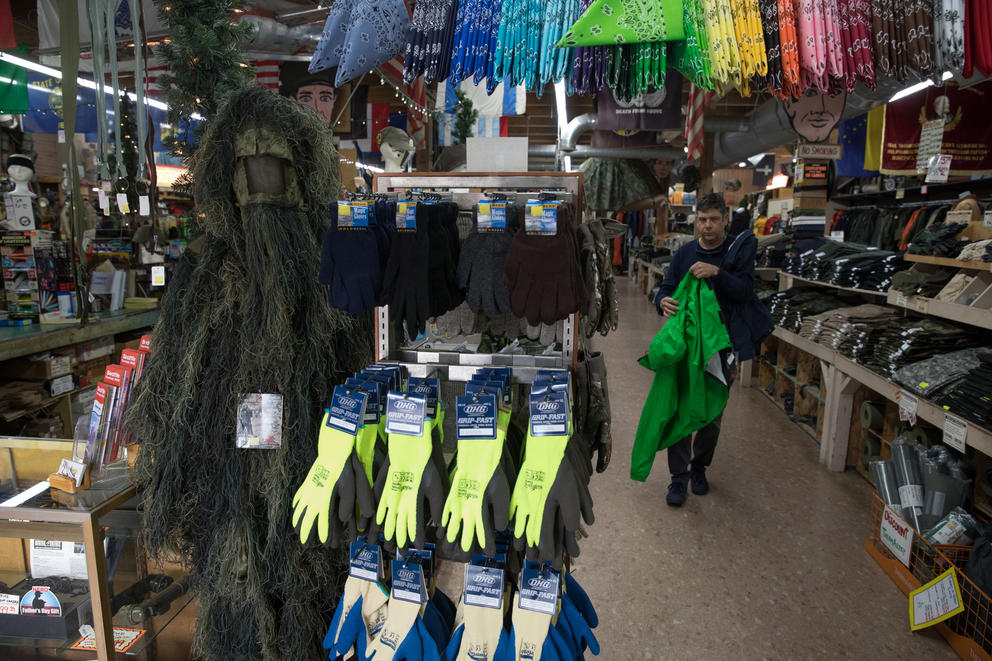 A Ghillie suit, reminiscent of Chewbacca, seen at the front register of the Federal Army & Navy Surplus store in Seattle's Belltown neighborhood. 