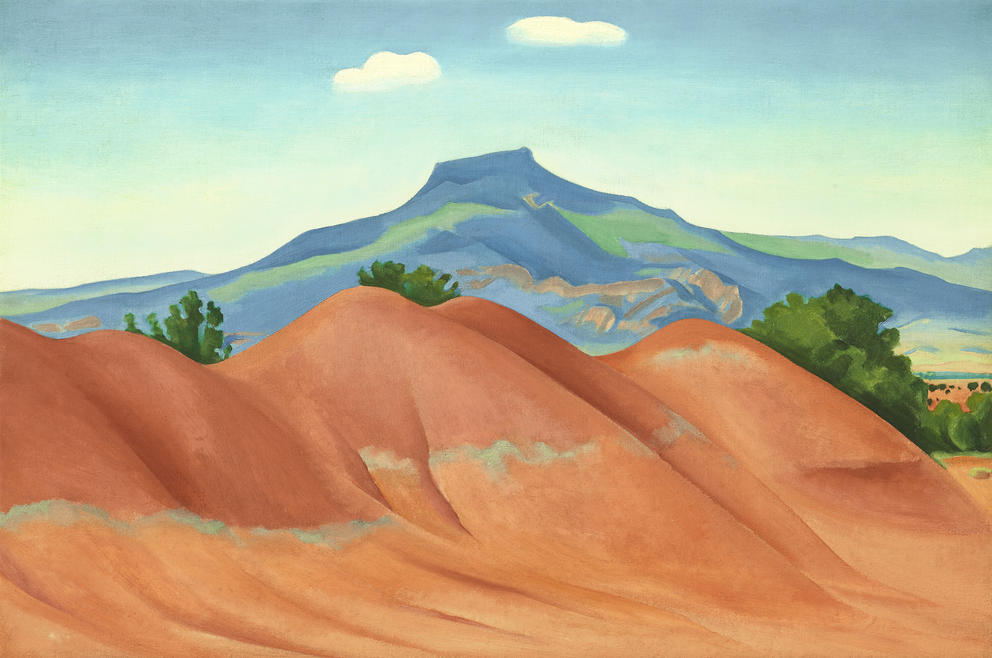 a mountain desert landscape in bright orange tones