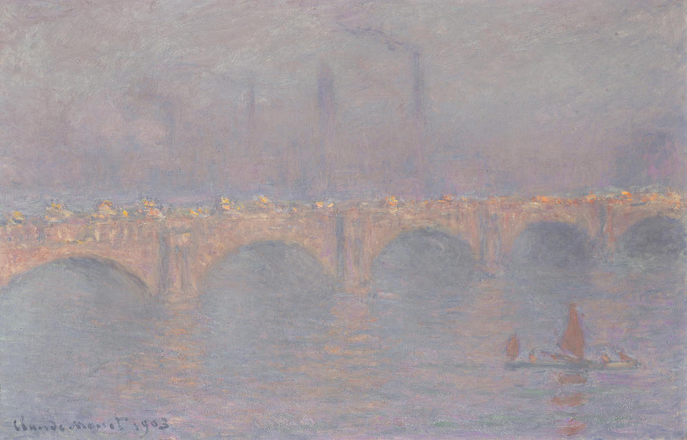 a bridge with water in pastel tones and impressionist brush strokes