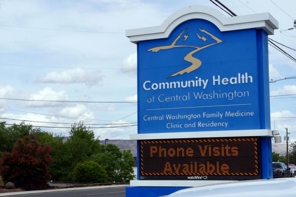 A blue sign says Community Health of Central Washington