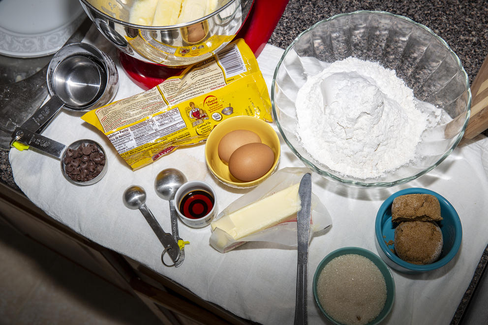 flour and other baking ingredients on a counter