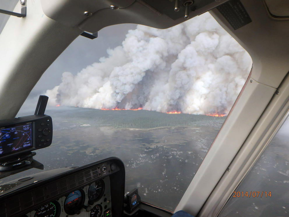 Wildfire smoke seen from a helicopter