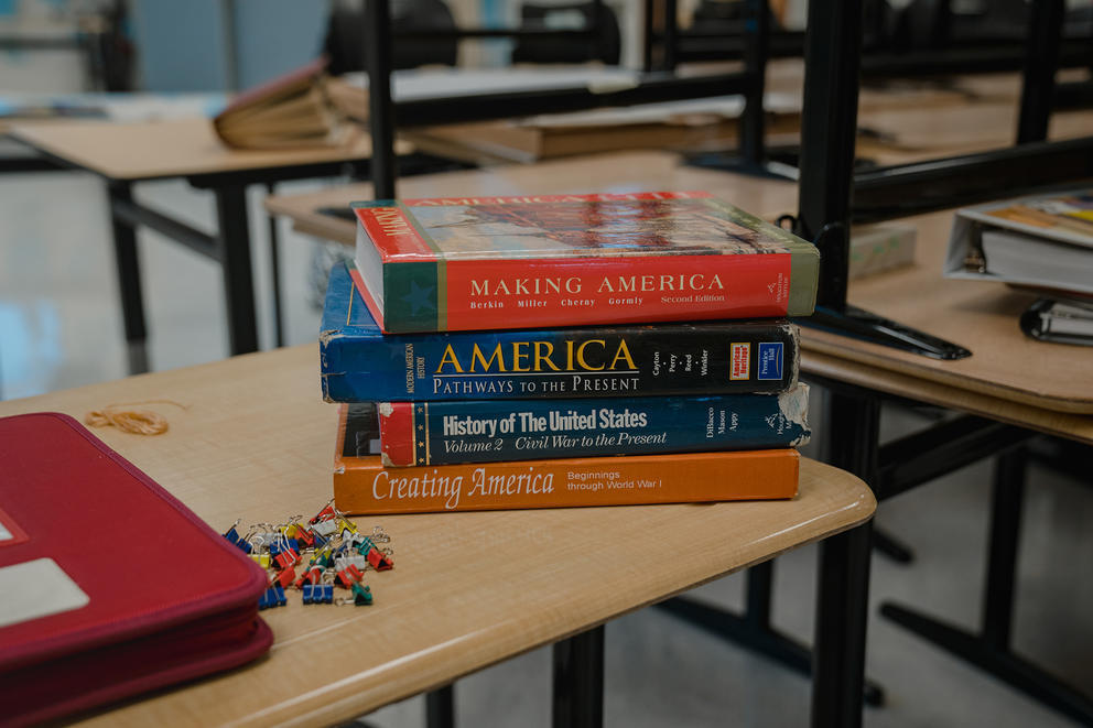 A stack of U.S. history books