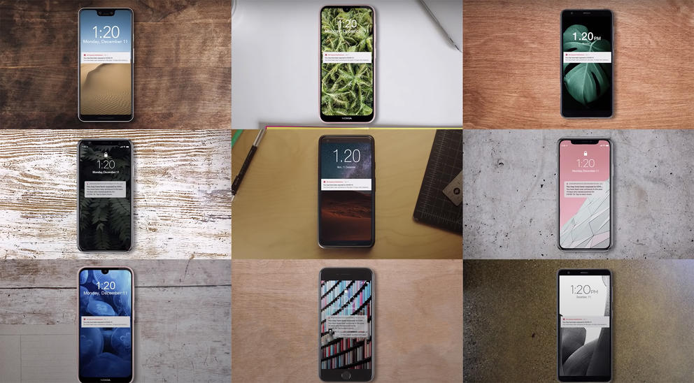 smartphones in a grid pattern