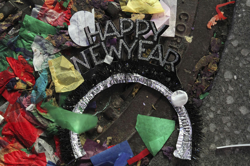 happy new year crown amid confetti