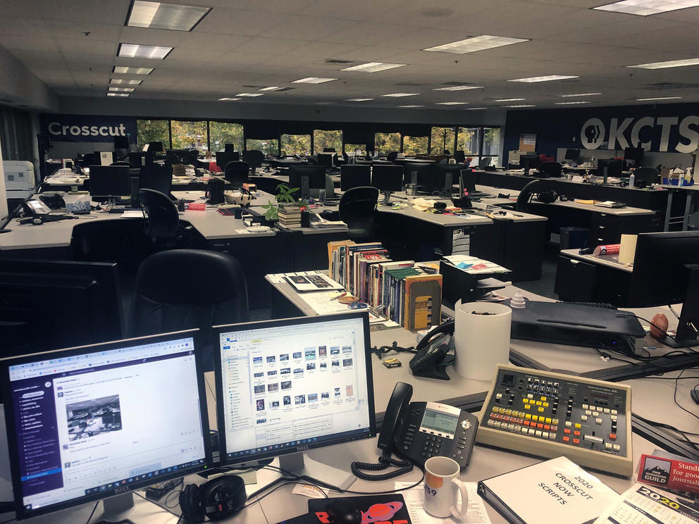 Desks in the Crosscut newsroom