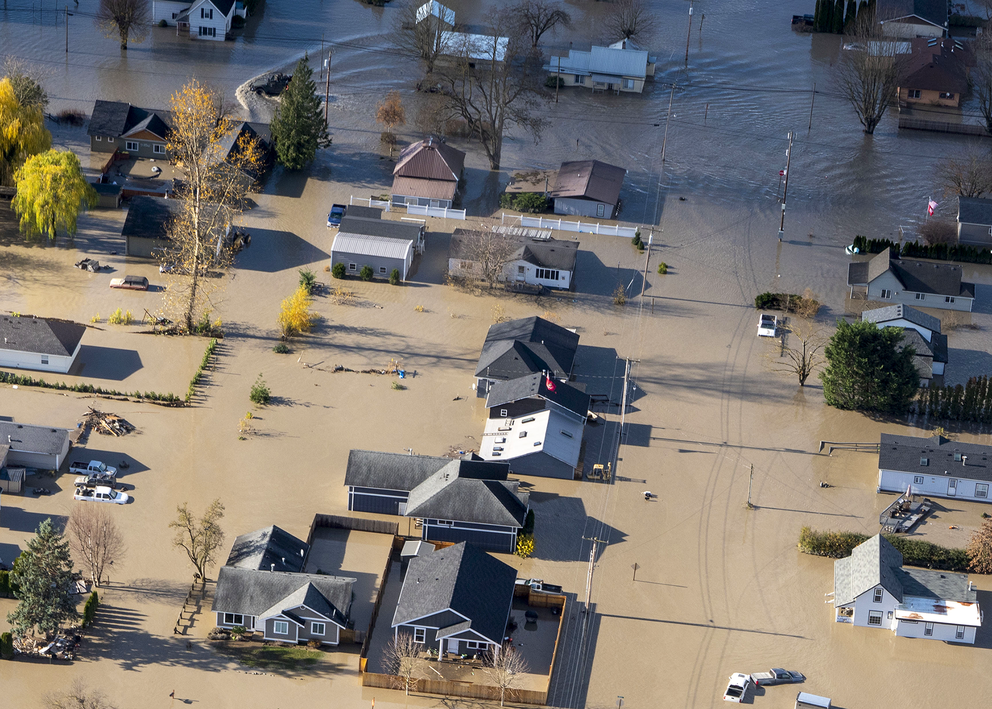 Aerial view of a flooded neighborhood