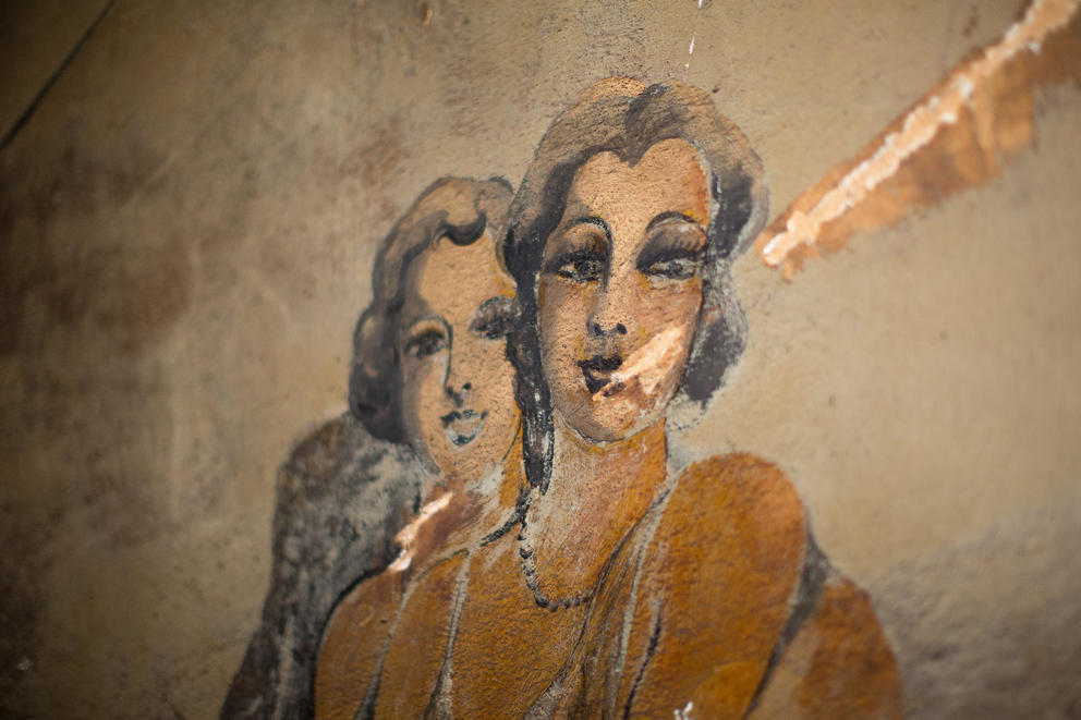 A painting of two women found on the walls inside the Louisa Hotel in Seattle